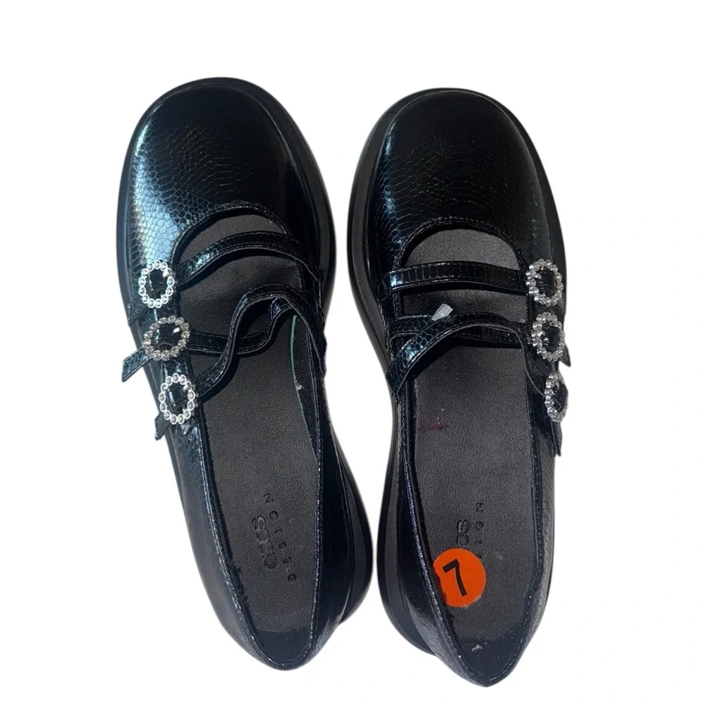 NEW ASOS DESIGN Missy chunky mary jane shoes  diamonte buckles in black snake